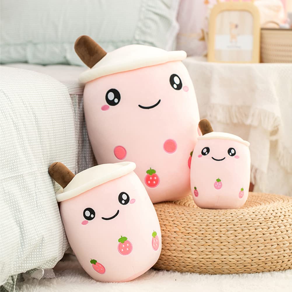 hitoshe Boba Plushie, 13.7 in Boba Plush Pillow Toy Hugging Pillow Gifts (Pink Strawberry)