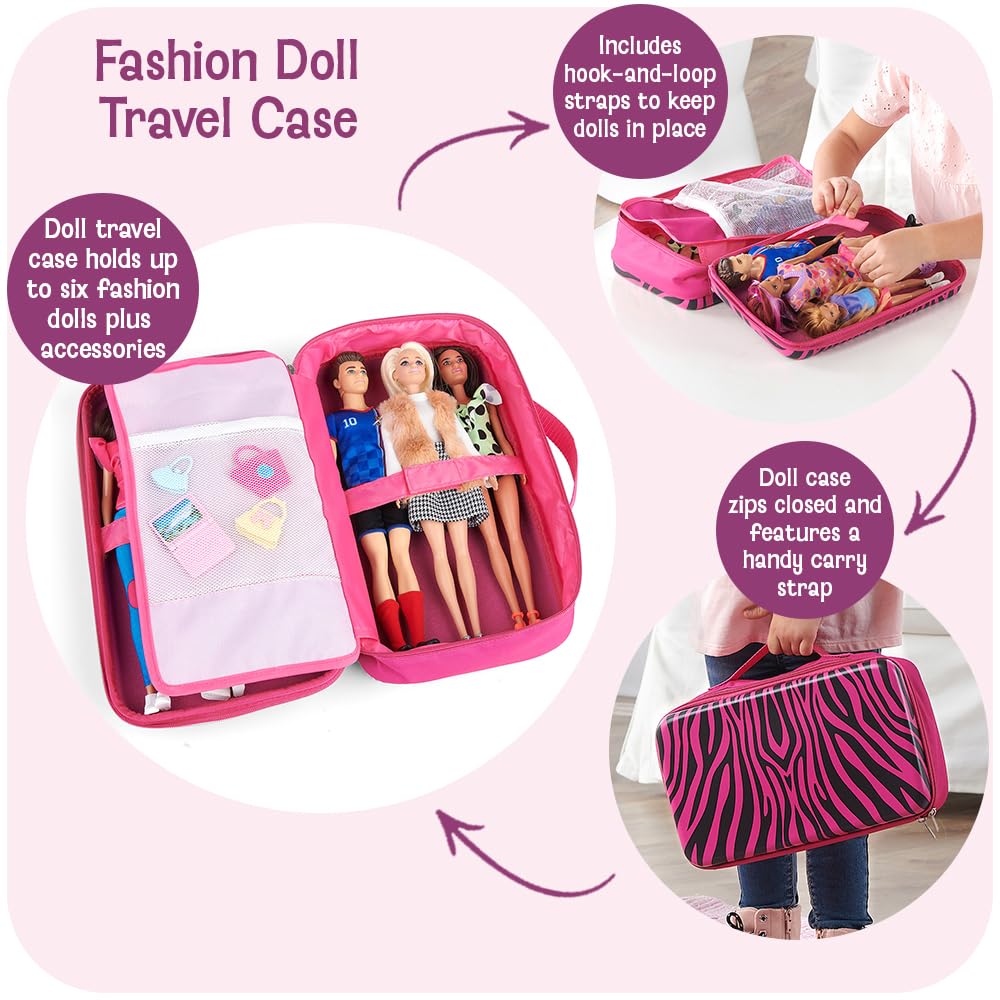 Badger Basket Stylish Travel Case for 12 Inch Fashion Dolls - Storage Solution with Pockets for Doll Accessories, Best for On-The-Go Travel - Animal