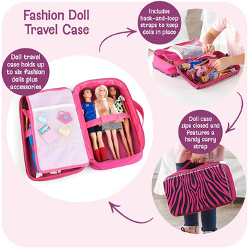 Badger Basket Stylish Travel Case for 12 Inch Fashion Dolls - Storage Solution with Pockets for Doll Accessories, Best for On-The-Go Travel - Animal