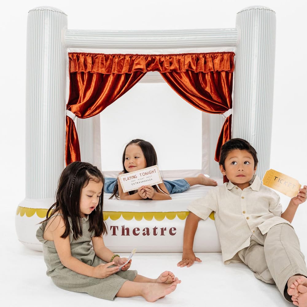 PLAYSMOL Mini Theatre Inflatable Bounce House, Jumping House for Indoor Play, Bouncy Castle for Toddlers & Kids 3-6, Easy Set Up & Storage