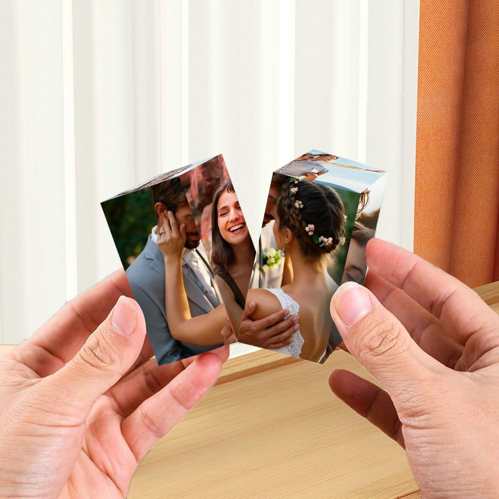Personalized Photo Cube, Foldable 3D Rotating Custom Photo Cube Holds 9 Pictures - Funny & Sentimental Gift for Family Friends on Christmas, Birthday