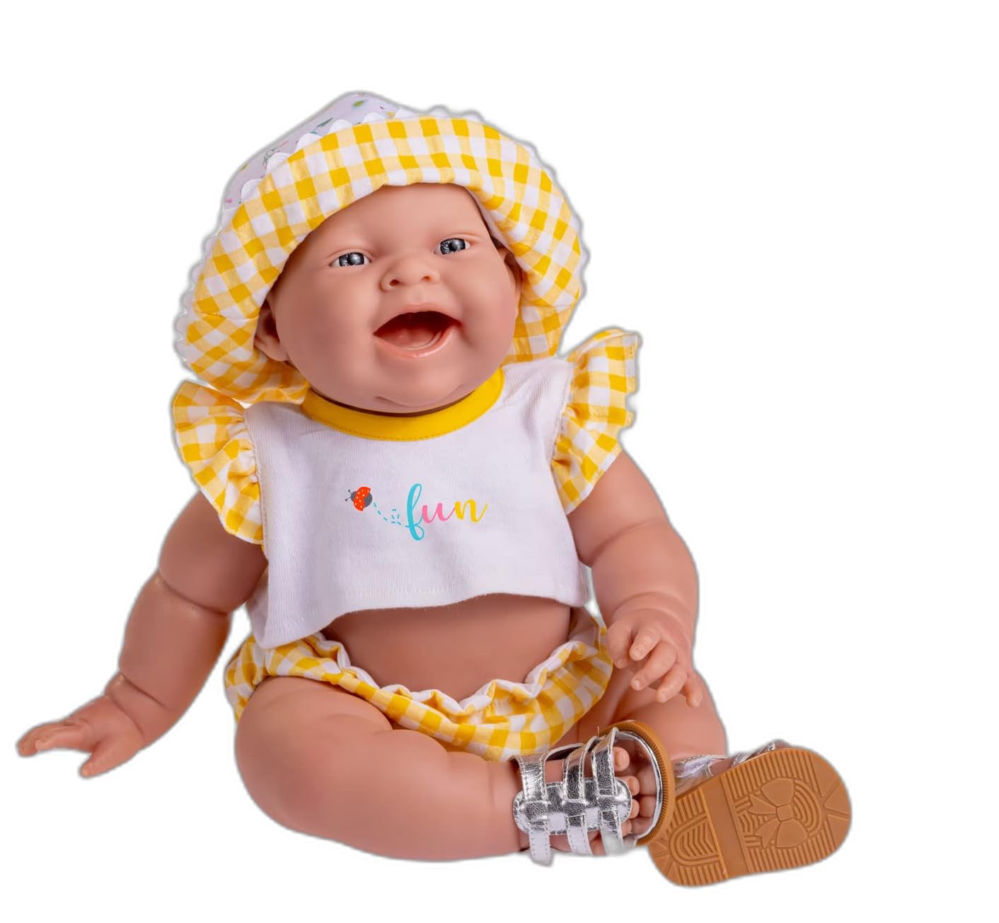 Lola Lemon Twist 14” Realistic “Real Girl” All Vinyl Posable Play Doll - Happy Face- Dressed in 3 Piece Fun Collection Outfit with Shoes -by Berenguer