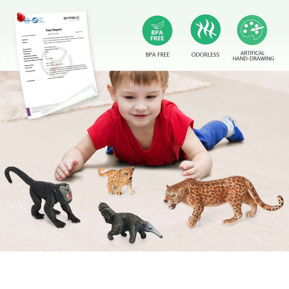 Volnau Jungle Animal Figurines Toys 9PCS South America Figures for Toddlers Kids Christmas Decoration Gift Preschool Educational Zoo Pack Rainforest
