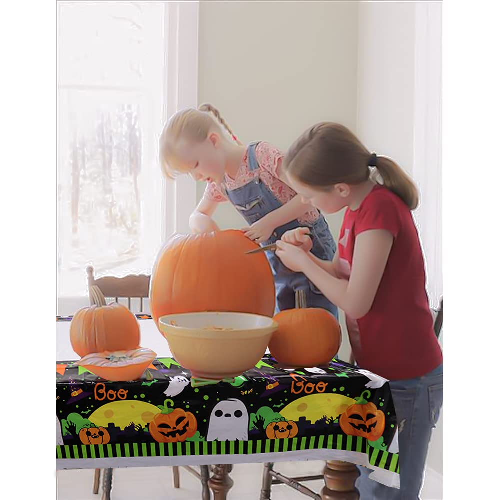 Halloween Tablecloth 3 Pack 54x108 inches Rectangle Pumpkin and Ghost Table Covers for Halloween Outdoor Party Disposable Waterproof Plastic