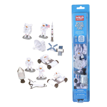Wild Republic Figures Tube, Outer Space Toys, Shuttle, Astronaut, Space Station, Apollo Spacecraft, Lunar Rover, Saturn Rocket, Satellites Multi, 1.5"
