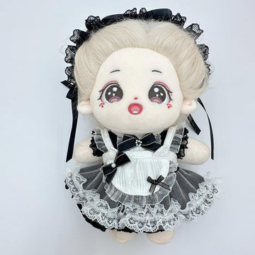 niannyyhouse Headdress Dress Apron 10cm 15cm 20cm Plush Doll Lace Maid Outfit Dress Up Accessories (Black-20cm)