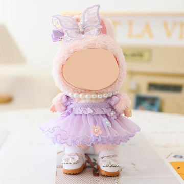 HLIAZJM Clothes for Labubu Doll, 5 Pieces Butterfly Tulle Skirt Purple Outfit Set, Suitable for 15cm & 17cm Dolls