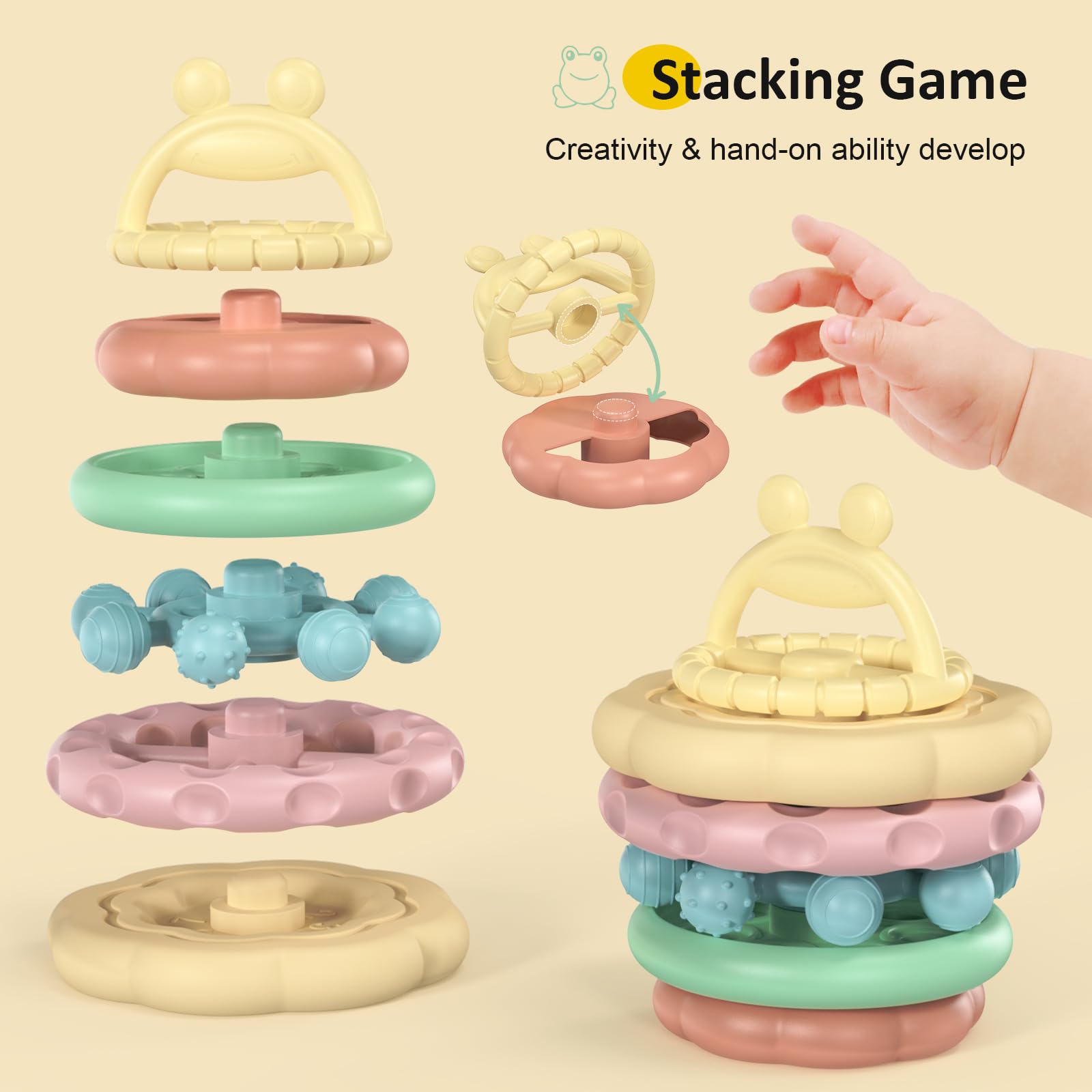 Baby Teething Toys 3-6 Months, Soft Silicone Stacking Rings Teether, 6-Piece Stackable Circles for Teething Relief Safe BPA-Free Teething Gift