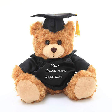 Plushland Plush Stuffed Animal Toys 12 Inches Present Gifts for Graduation Day, Personalized Text, Name or Your School Logo on Gown, Best for Any Grad