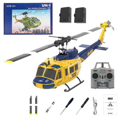 Wodoochey C032 UH-1 Huey RC Helicopter for Adults - 1/48 Scale 2.4G 6CH Flybarless Remote Control Helicopter Model, 3D Stunt Flight & High-Precision