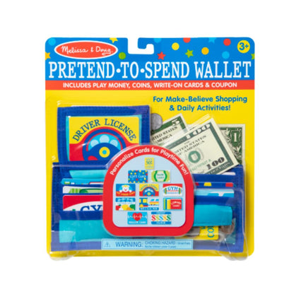 Melissa & Doug Pretend-to-Spend Toy Wallet With Play Money and Cards (45 pcs), Blue - FSC Certified