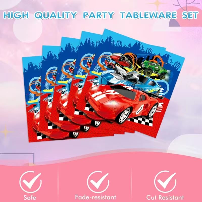 41PCS Happy Race Car Birthday Party Supplies Cars Theme Birthday Party Decorations Disposable Tableware Include Plates Napkins Tablecloth For Kid Boys
