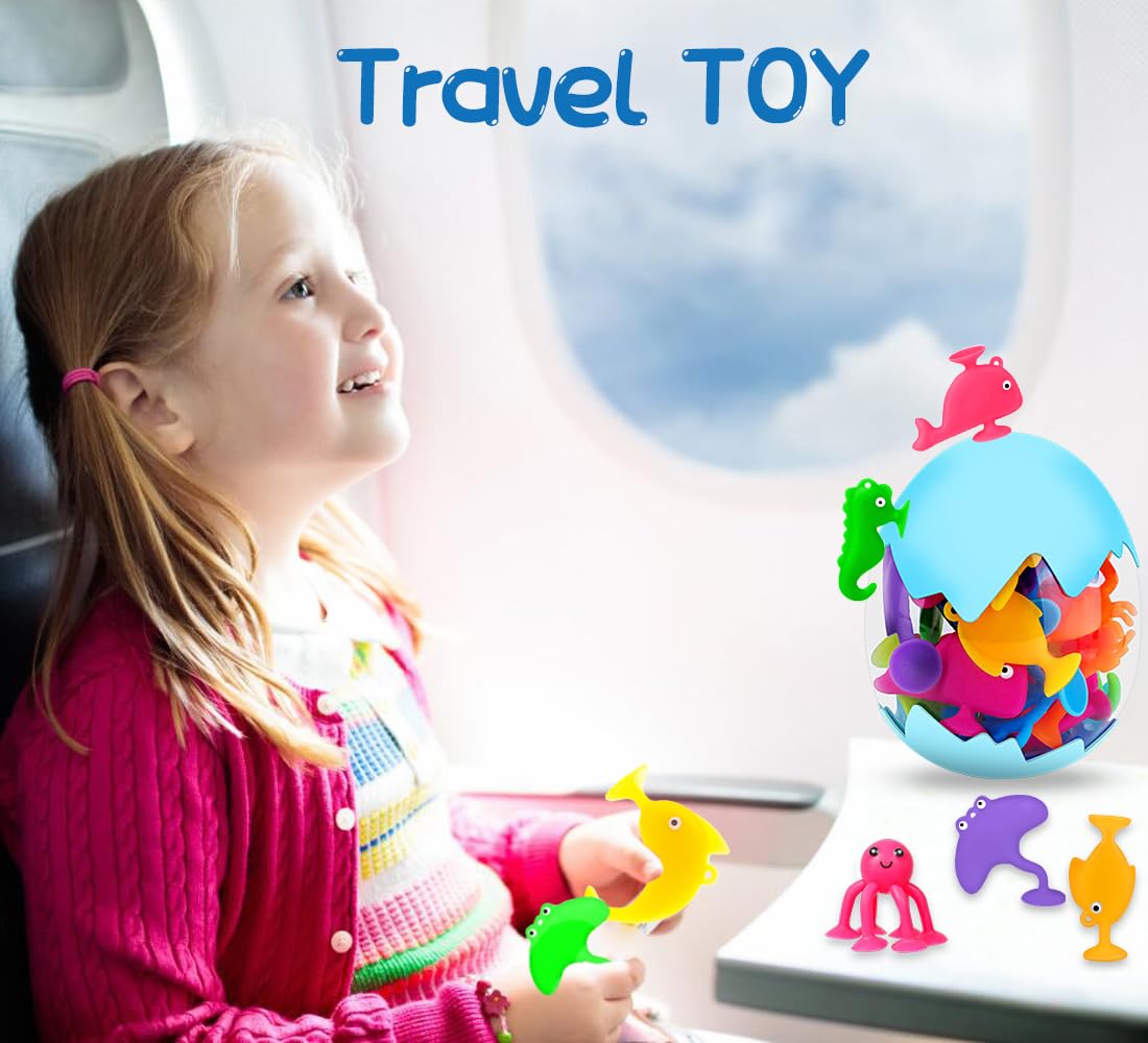 18PCS Suction Bath Toys for Toddler Kids, Mold Free Silicone Ocean Animals Suction Cup Bathtub Toys, No Hole Sensory Window Fidget Toys, Fun Creative