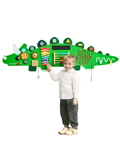 VEVOR Dinosaur Activity Busy Board Wall, 11 Activities Board, Montessori Sensory Wall Panel for Kids 3-12 Years, Sensory Activity Panel, Ideal