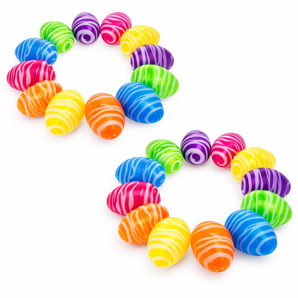 Set of 24 Colorful Zebra Print Fillable Plastic Easter Eggs 2.25 Inches