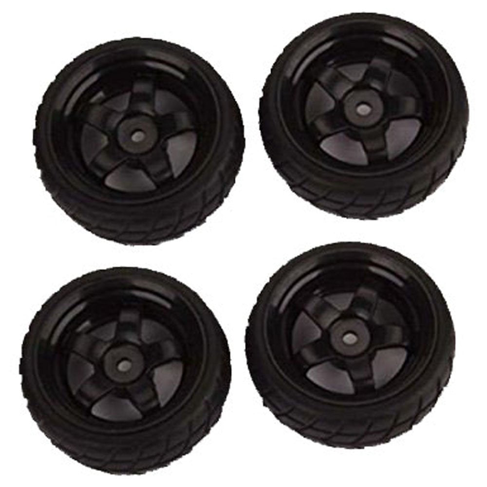 Hobbypower Rc 1: 10 on Road Car 5 Spoke Black Wheel Rims & Rubber Tires 65mm Od(Pack of 4 Pcs)
