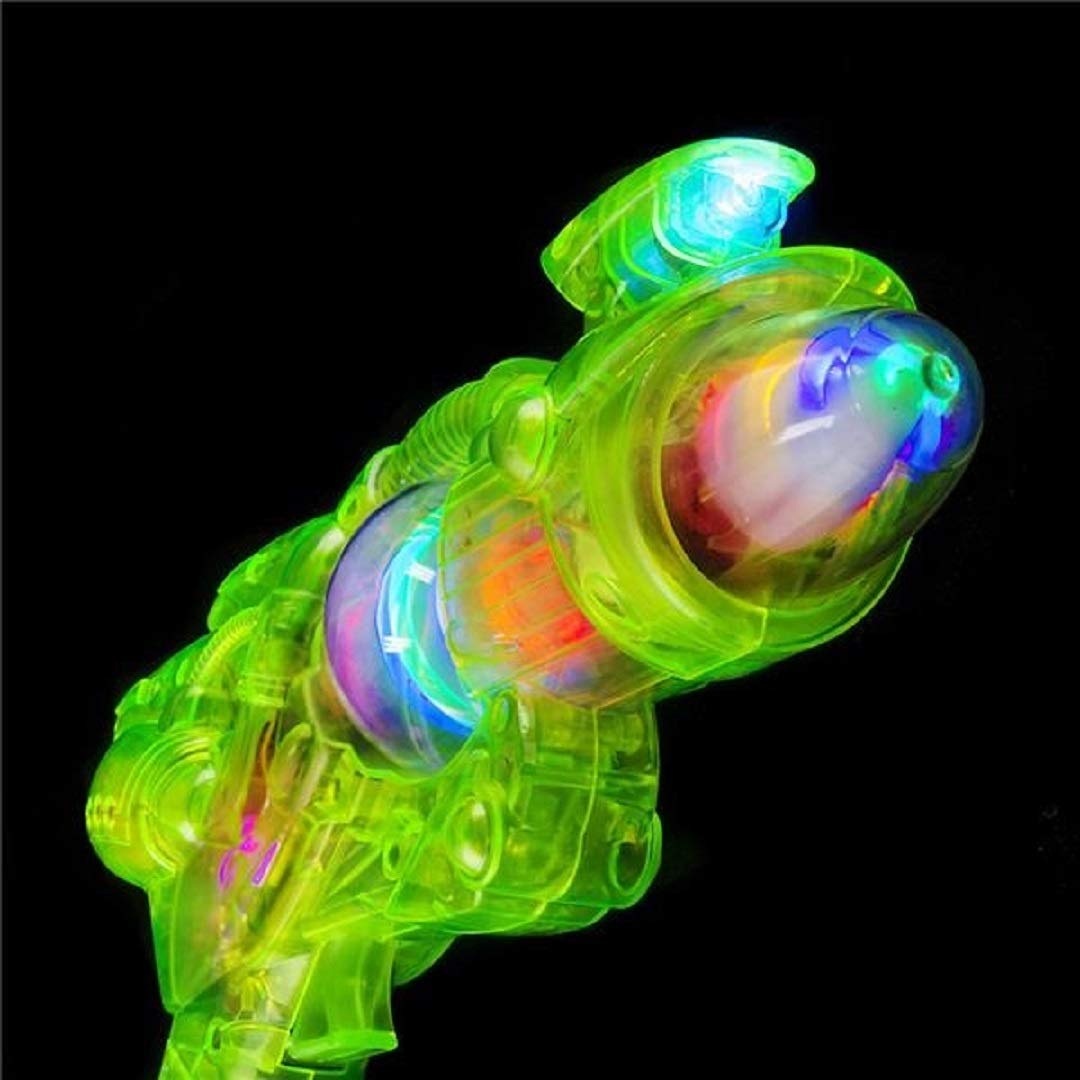 - 2 Pack - NEON Green Light-up Galaxy Space UV Glow Super Space Blaster Flash Gun (11") Noisy Blacklight Reactive Glow in Dark Space Blaster. Plastic
