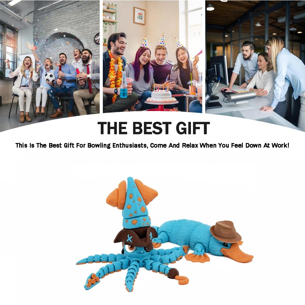 3D Printed Articulated Animals Pirate Octopus, 8-Inch Poseable Octopus Desk Decor, Unique Gift for Home & Office,3D Decorative Ornaments(Octopus)