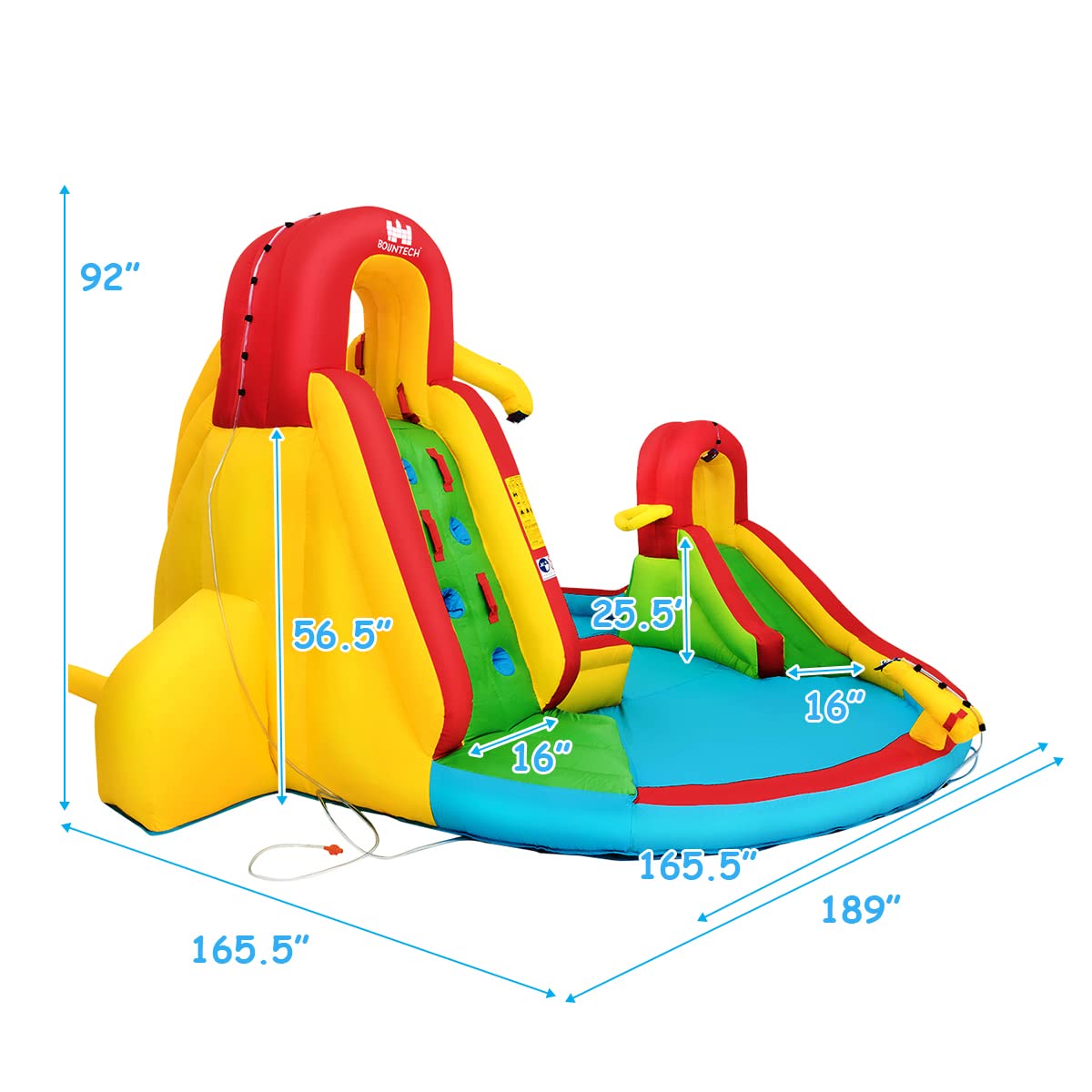 GLACER Inflatable Bounce House w/ 2 Slides, 2 Climbing Walls, Splash Pool, Water Cannon, Basketball Rim, Including Carrying Bag, Repair Kit, Water