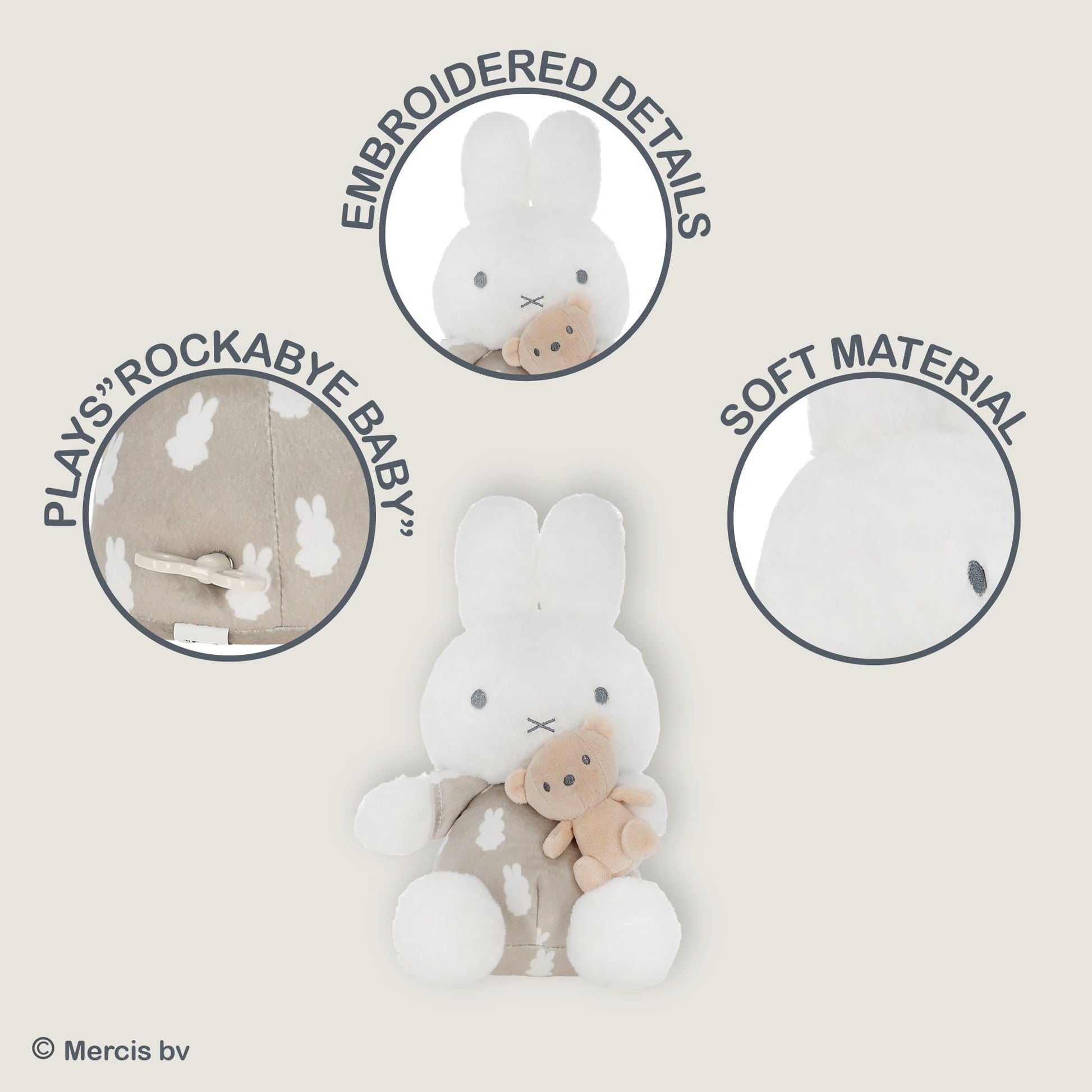 Kids Preferred Miffy Baby Keywind Musical - Super Soft Plush Toy, Plays Rockabye Baby, Swaying Head, Neutral Colors, Ages 0 Months and Up, 12 in