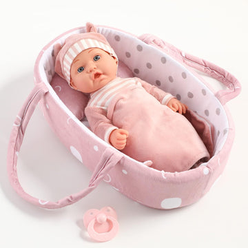 Enjoyin 12'' Baby Doll Playset with Washable Doll Accessories Includes Carrier Bassinet Bed, Pacifier, Blanket, and Pillow, First Baby Dolls for