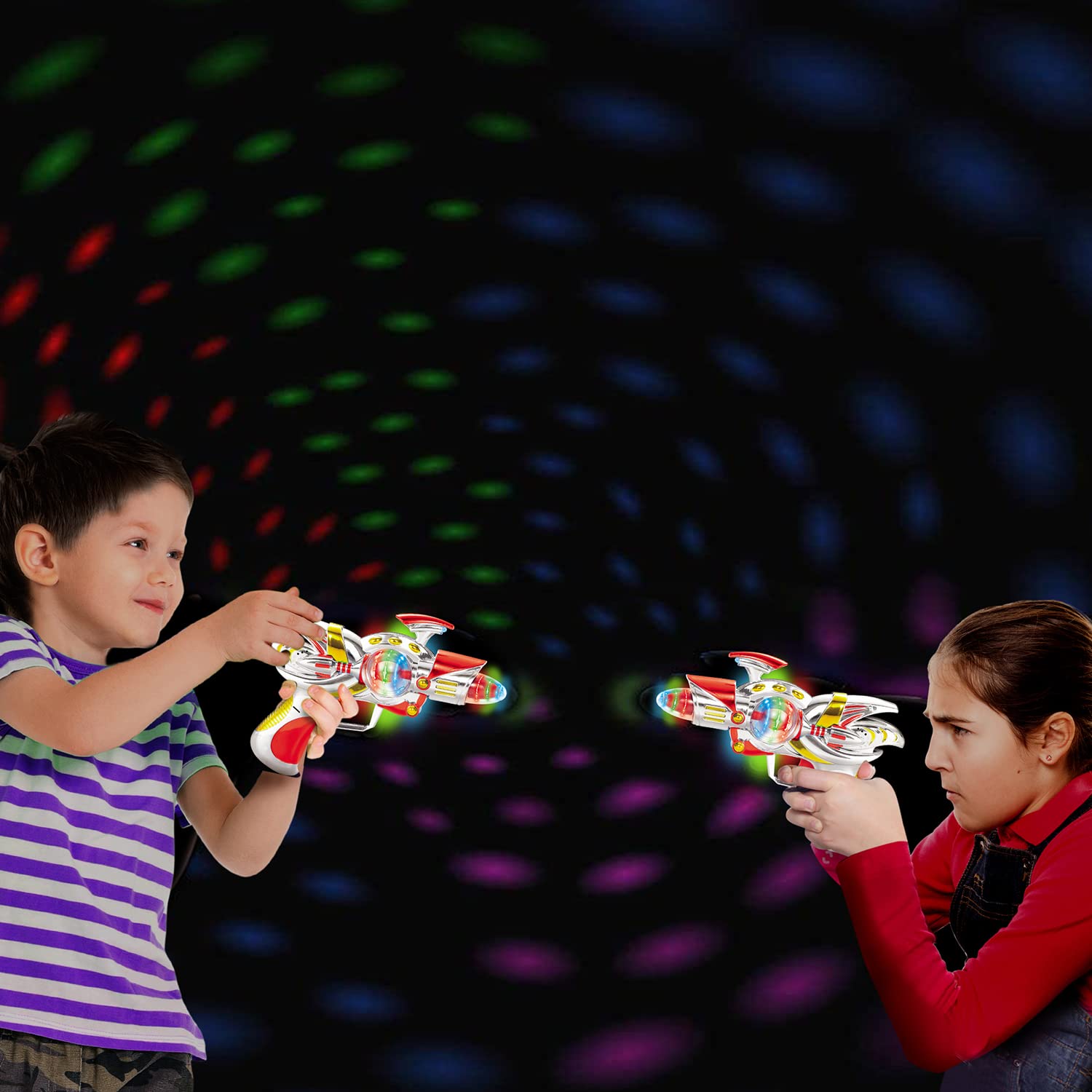 ArtCreativity Red Super Spinning Space Blaster Gun with Flashing LEDs and Sound Effects, Cool Futuristic Toy Gun with Batteries Included, Great Gift