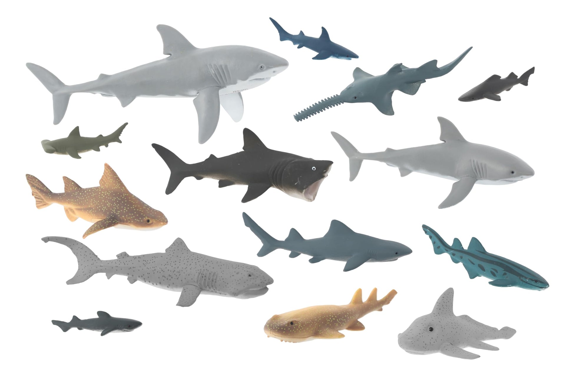 Animal Planet Sea of Sharks Playset - 14 Piece Shark Figure Set Featuring Great White, Hammerhead, Megamouth & More for Kids Ages 3+