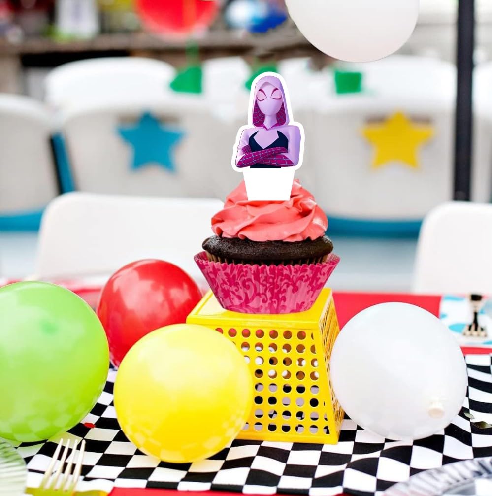 25 Pcs Cake Topper and Cupcake Toppers Set Birthday Party Supplies for Ghost Spider Birthday Decorations