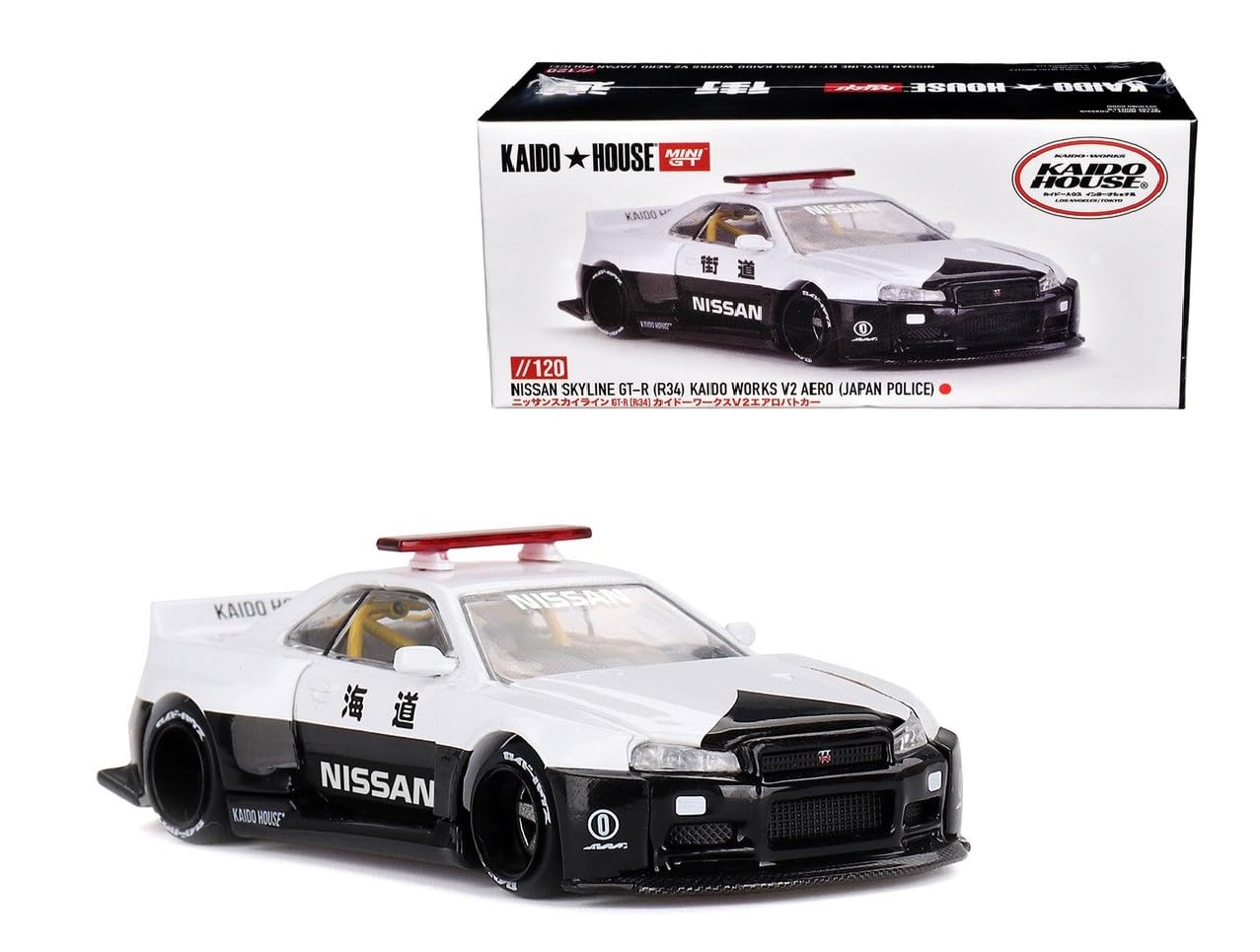 Skyline GT-R (R34) Kaido Works (V2 Aero) RHD (Right Hand Drive) Black and White Japan Police (Designed by Jun Imai) Kaido House Special 1/64 Diecast