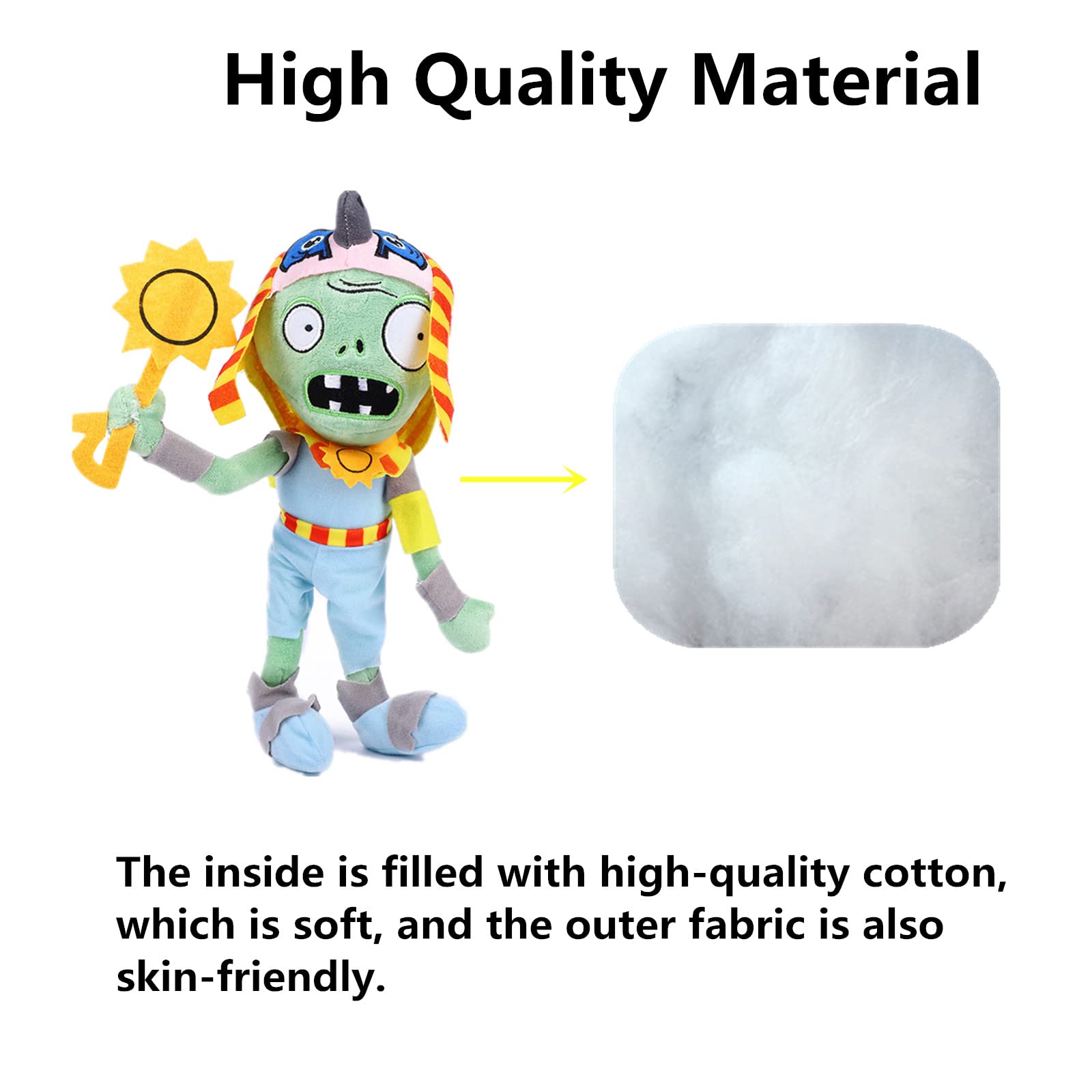 4 PCS PVZ Plant and Zombies Plush Zombies Sets 1 2 Stuffed Soft Toys Wizard Zombie, Sun Zombie, Red Boy Zombie, Sticker Zombie PVZ Figure Doll New