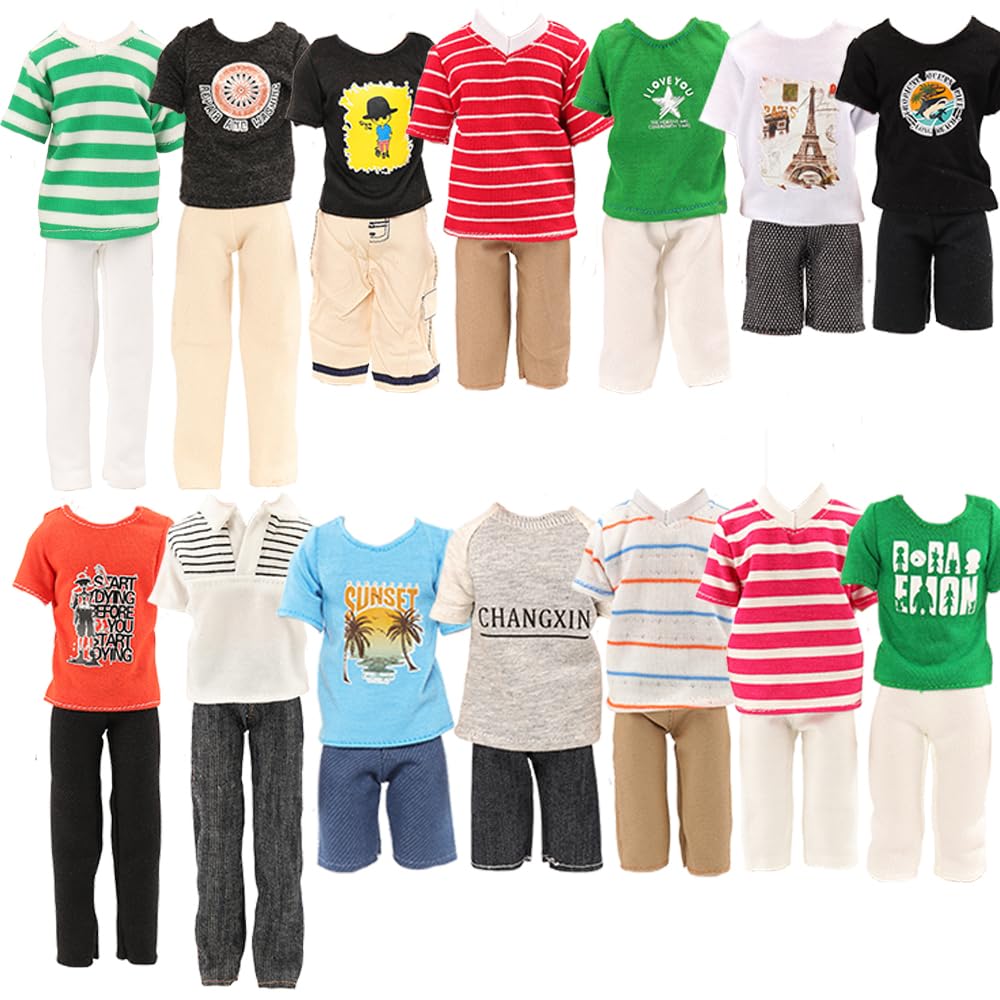 BARWA Lot 3 Sets Fashion Outfit Clothes 3 Tops with 3 Trousers for 12 inch Boy Friend Doll