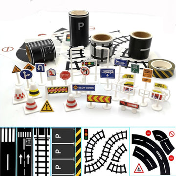Road Tape for Toy Cars & Trains Black Track 3 Rolls Road Tape 197 inch by 1.9 inch, Packing Traffic Signs Stick to Floors and Walls, Quick Cleanup