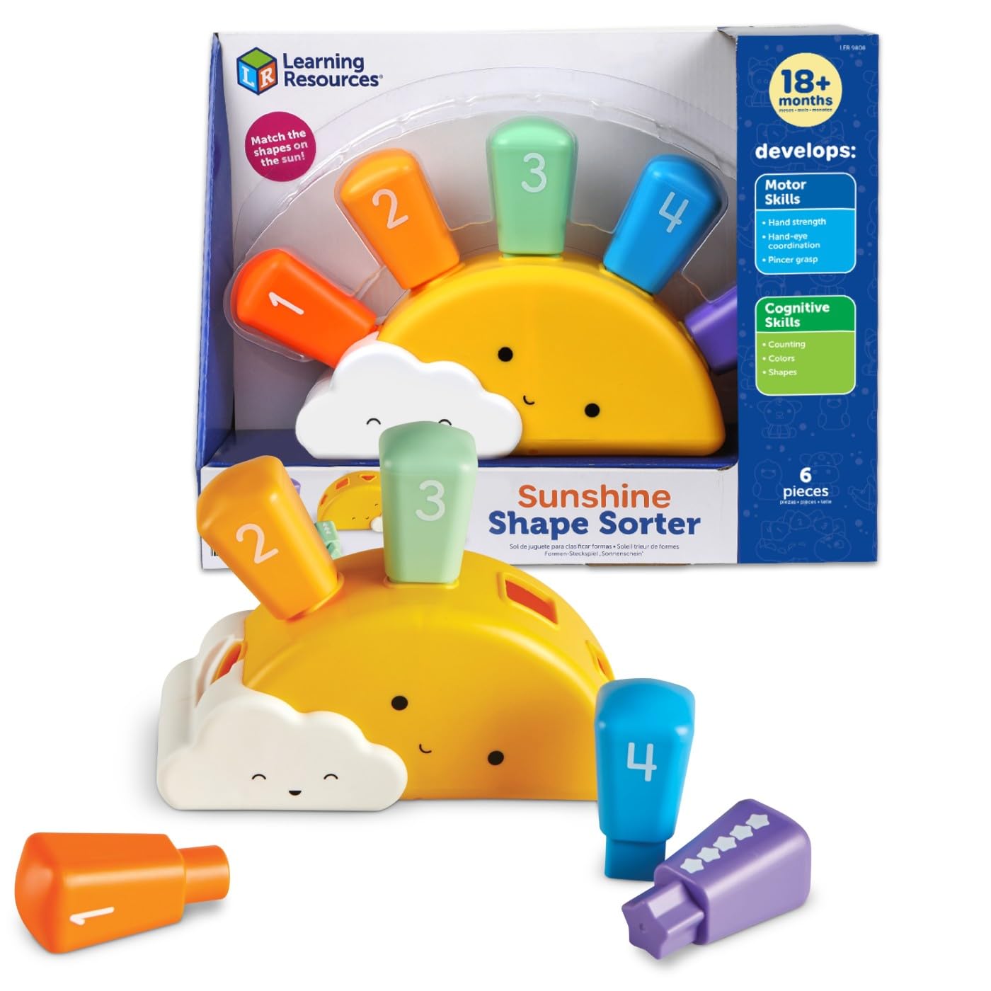Learning Resources Sunshine Shape Sorter, Fine Motor Skills, Numbers Matching Skills Activities, Montessori Toddler Toys, Sensory Bin for Kids