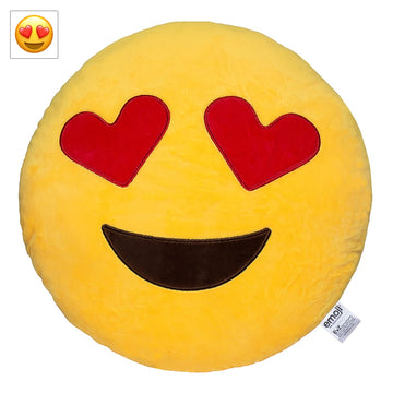 EvZ Official Certified Heart Eyes Emoji Pillow - 32cm Large Soft Plush Smiley Face Emoticon Cushion - Cute Decorative Stuffed Toy for Couch, Bed, Kids