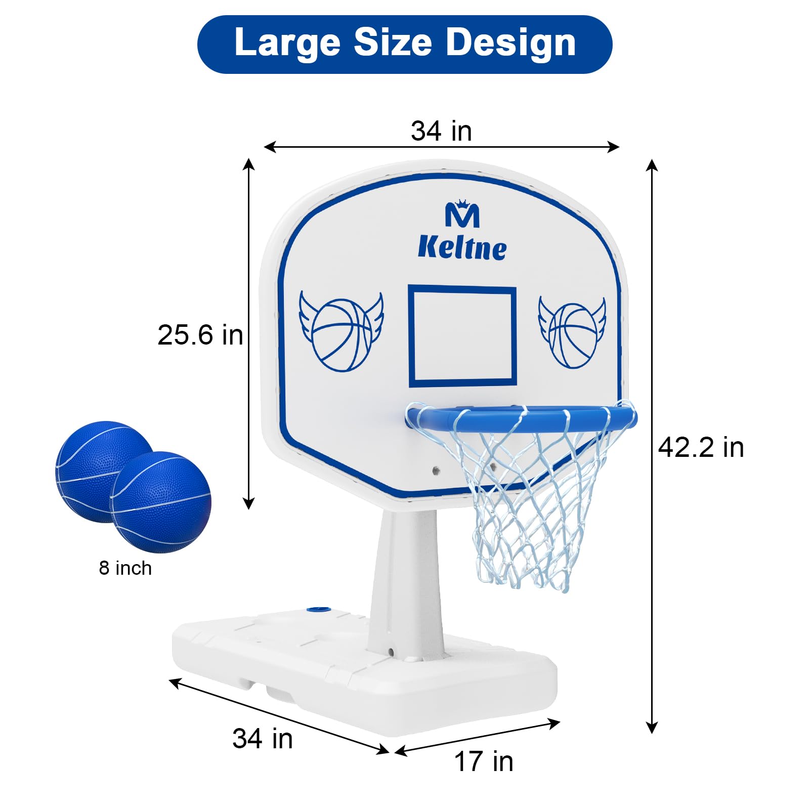 Dahivs Pool Basketball Hoop, Oversized Poolside Basketball Hoop for Swimming Pool Basketball Game, 34"x34"x42.2" Water Basketball Hoops with Lengthen