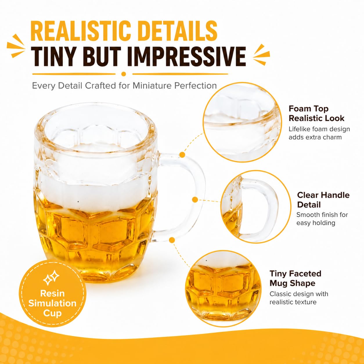 5Pcs Mini Beer Mug Dollhouse Accessories, Yellow Resin Simulation Cups, DIY Craft Miniatures