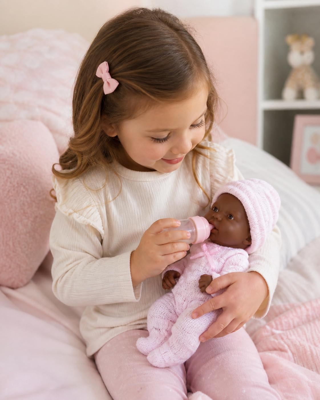 JC Toys Mini La Newborn African American | Anatomically Correct Real Girl Baby Doll | 9.5" All-Vinyl | Includes Pink Outfit, Hat and Pacifier |