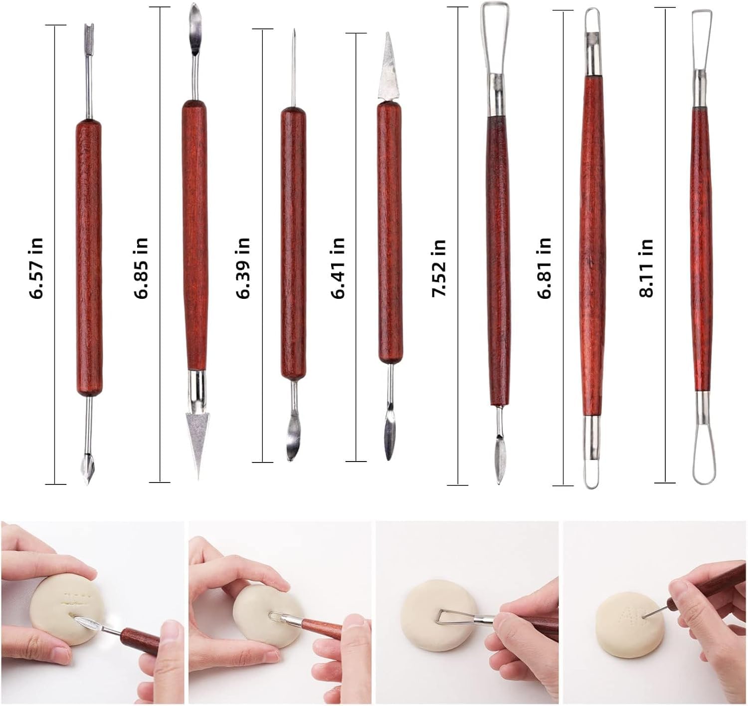 Y9A5N0K3O Clay Tools 19pcs, Sculpture Clay Carving Knife Soft, with Wooden Handles and Tool Bag, for Trimming, Embossing Pattern, Sculpting, Modeling
