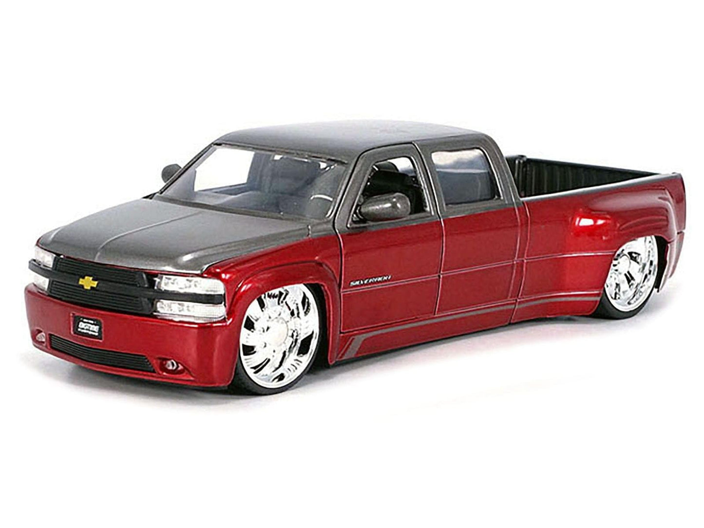 Jada Toys 1999 Chevy Silverado Dually Custom Wheels - Two Tone Red with Grey - Just Trucks - Hobby Exclusive 1:24 Scale 35590, Red/Gray