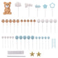 46 PCS 3D Bear Balls Cake Toppers Brown Teddy Bear for Birthday Party Wedding Baby Shower Supplies(Blue)