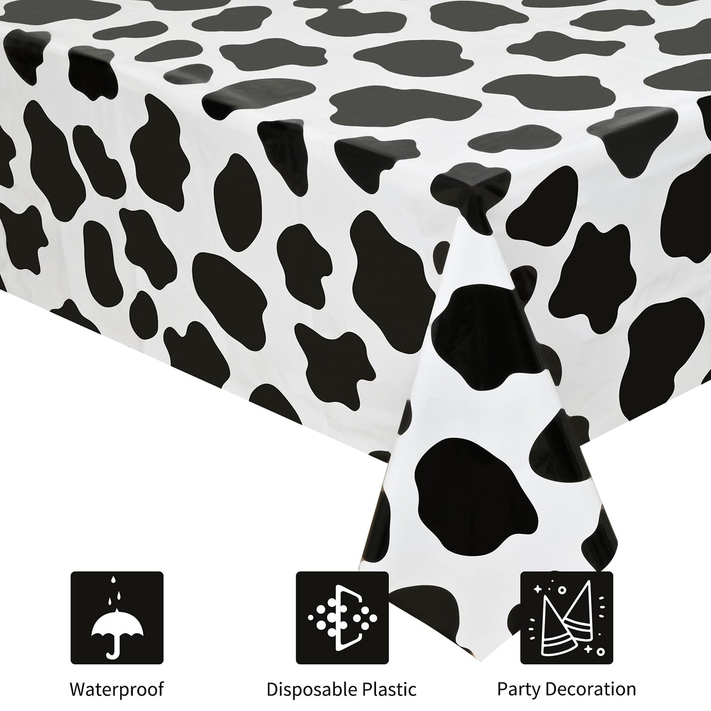 Lecferrarc 2 Pcs Cow Print Tablecloth Cow Plastic Table Cover 87 x 51 Inches Farm Animal Party Tablecovers for Birthday Party Supplies