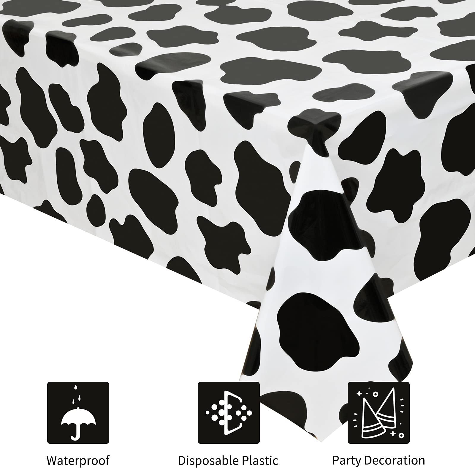 Lecferrarc 2 Pcs Cow Print Tablecloth Cow Plastic Table Cover 87 x 51 Inches Farm Animal Party Tablecovers for Birthday Party Supplies