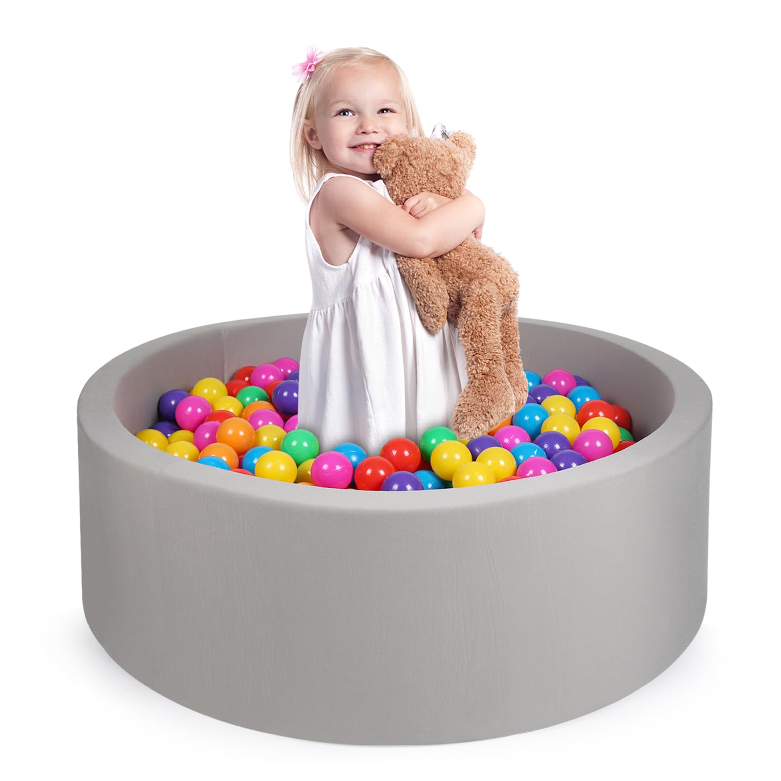 COZYTRAUM Foam Ball Pit with Velvet Cover, 35x12 Inch Round Grey Play Pool for Toddlers,Ideal Gift for Kids Indoor Outdoor Game, Balls Not Included