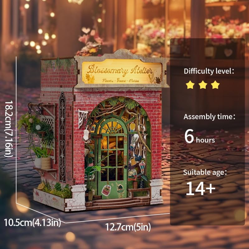 Léwind Book Nook Kit - Calming Miniature Bookshelf Insert, 3D Wooden Puzzle Craft for Adults, Mindful Relaxation Gift & Soothing Home Decor
