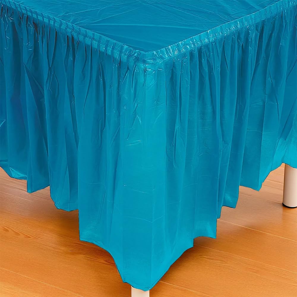 TURQUOISE PLASTIC TABLESKIRT - Party Supplies - 1 Piece