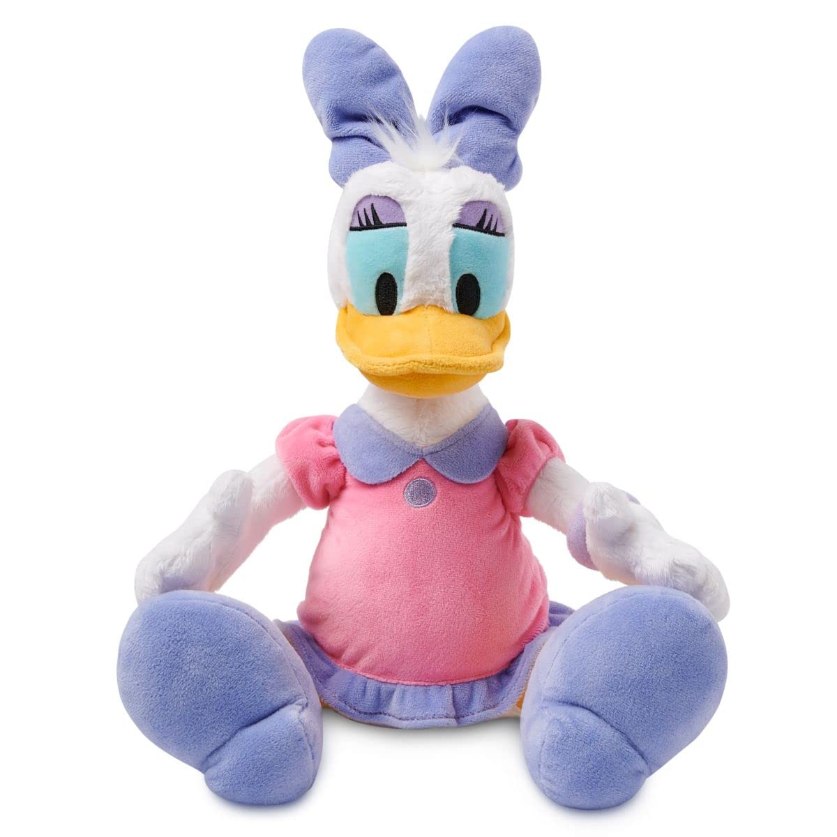 Disney Store Official Daisy Duck Medium Soft Toy for Kids, Cuddly Character with Fuzzy Texture and Embroidered Details in Pink and Purple Dress