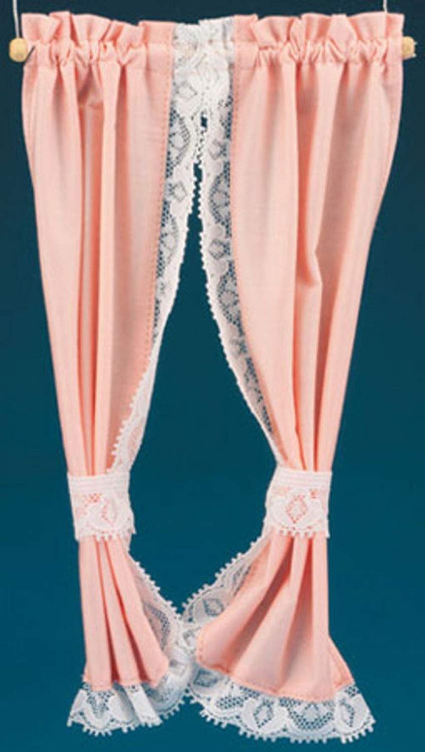 Melody Jane Dollhouse Peach Curtains Drapes on Rail Miniature 1:12 Scale Window Accessory