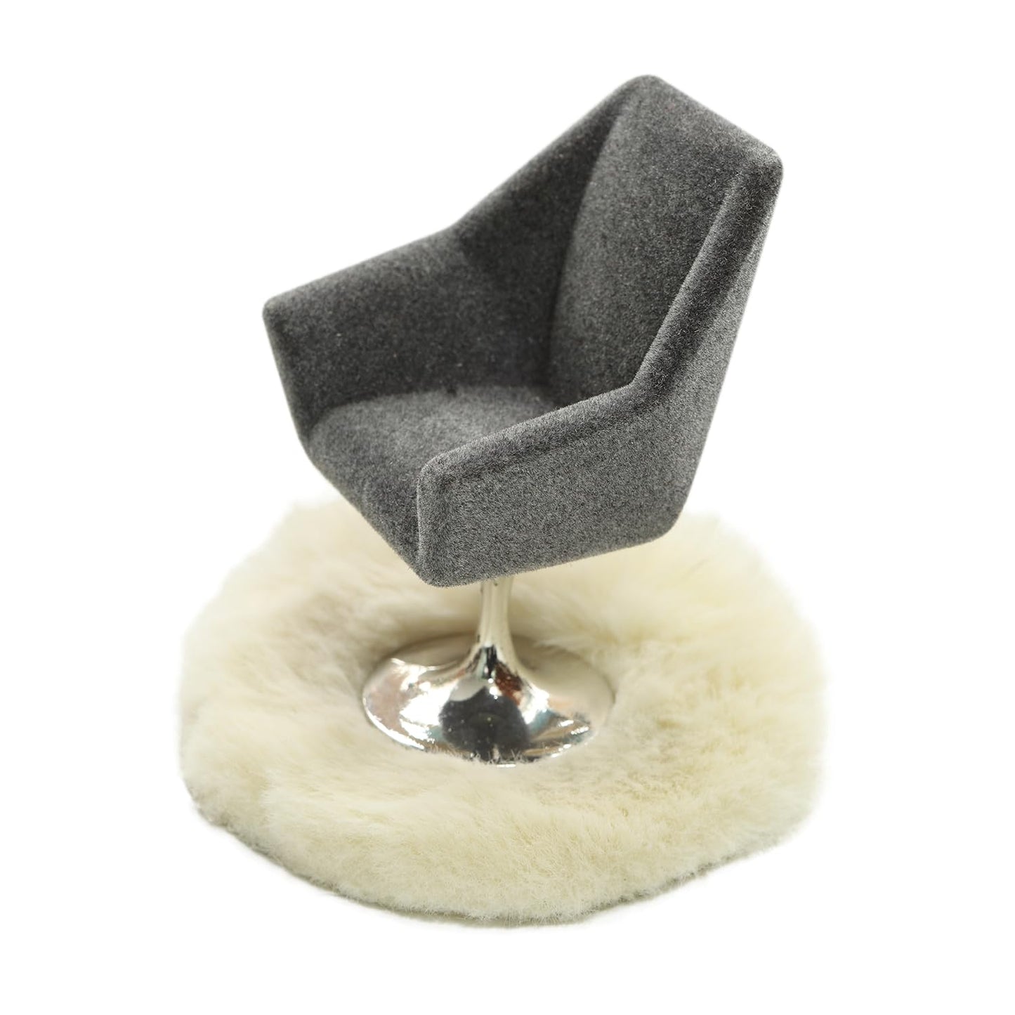 iLAND Dollhouse Furniture and Accessories Set, Miniature Swivel Chair & Carpet Modern for Dollhouse Livingroom (Grey)