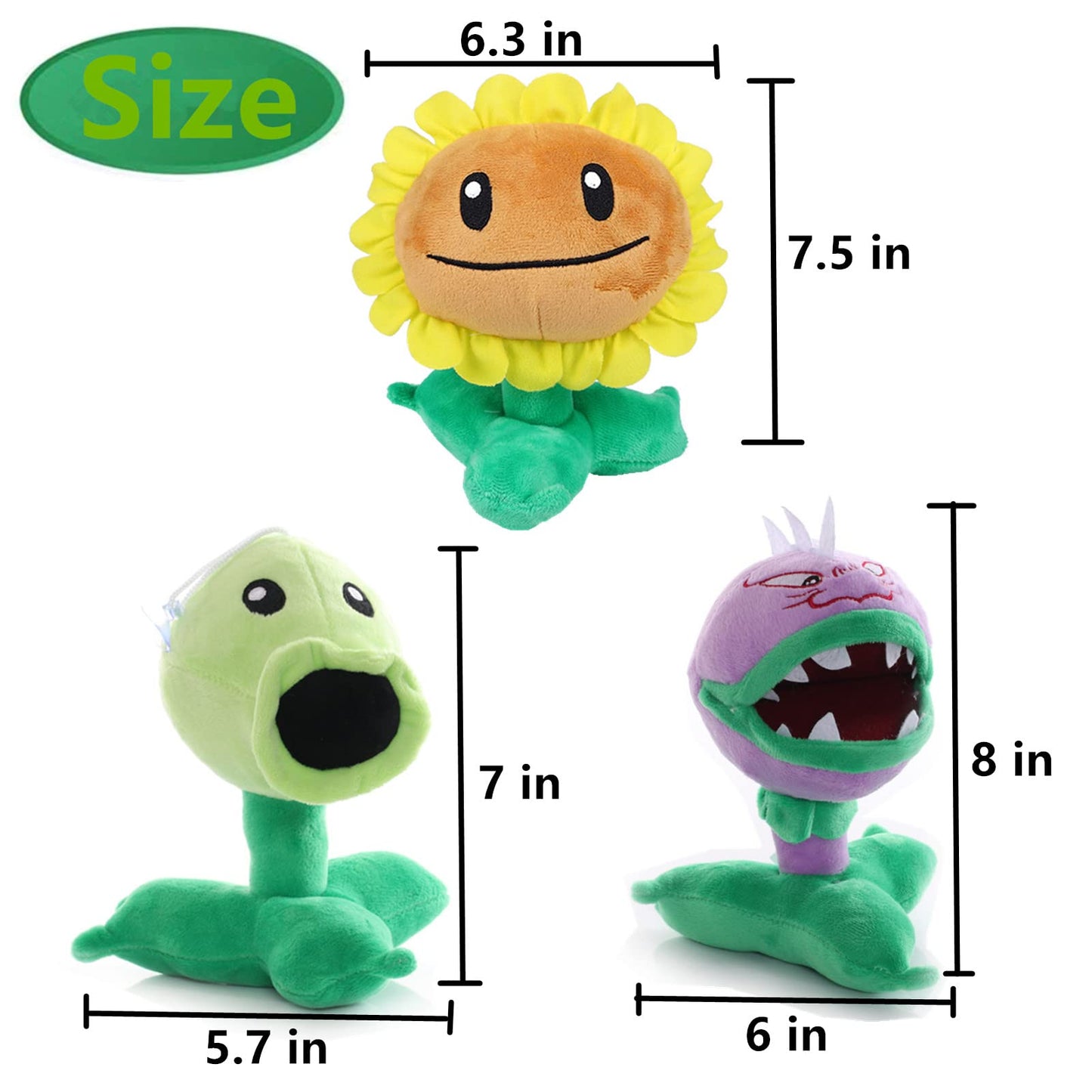 JHESAO 6 PCS Plants and Zombies PVZ Plush Zombies Plants Sets - Peashooter, Conehead, Chomper, Sunflower Figures in Gray and Purple
