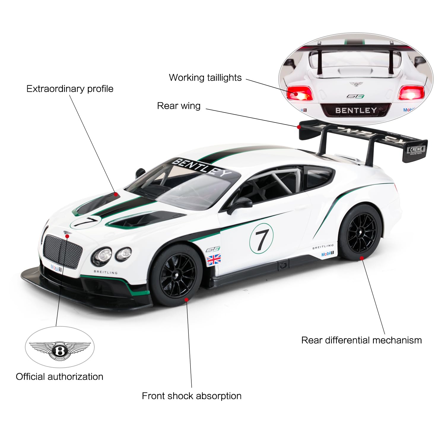 RASTAR RC Cars 1/14 Bentley Continental GT3 Model Toy Vehicles Racing Cars Bentley Remote Control Car for Kids Adults, 2.4G